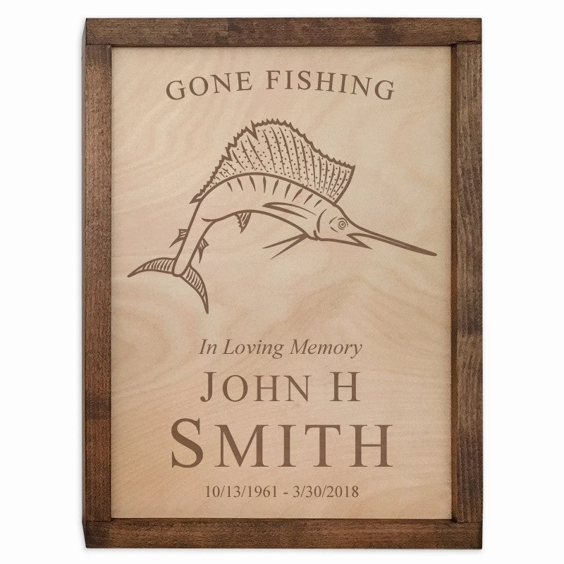 Fish Urn Wall Mounted Wood Cremation Urn Plaque