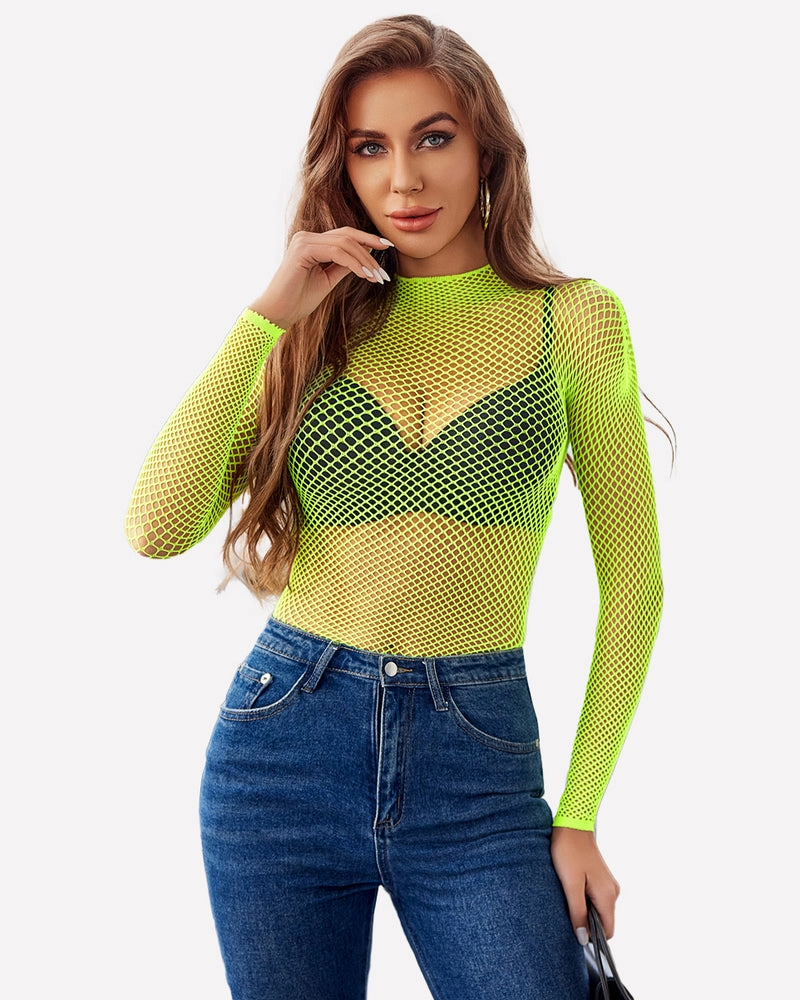 Fishnet Mesh Long Sleeve Tops