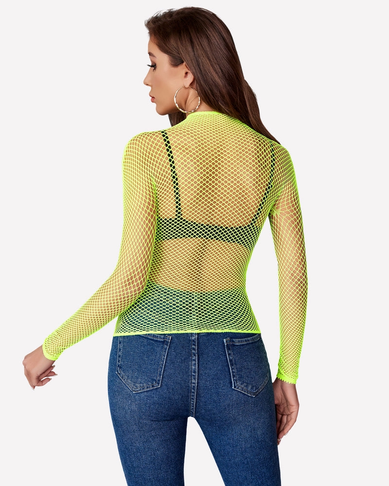 Fishnet Mesh Long Sleeve Tops
