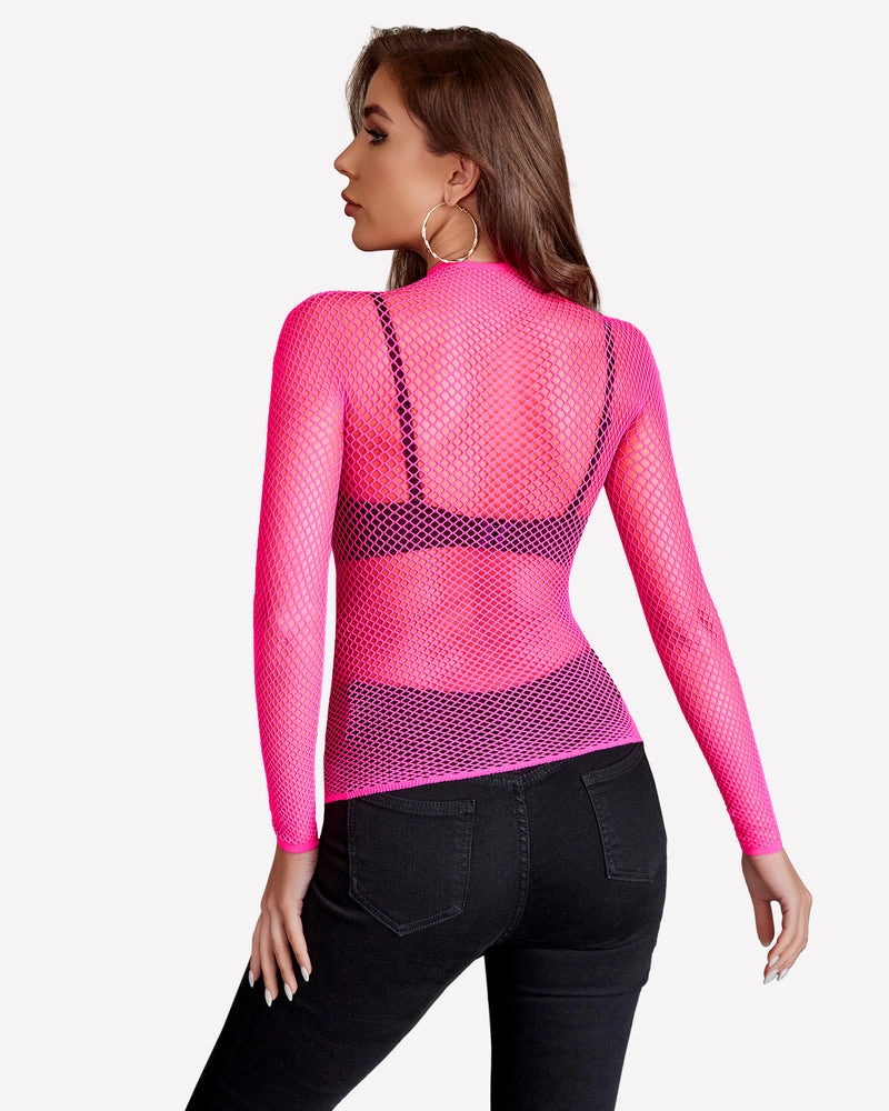 Fishnet Mesh Long Sleeve Tops