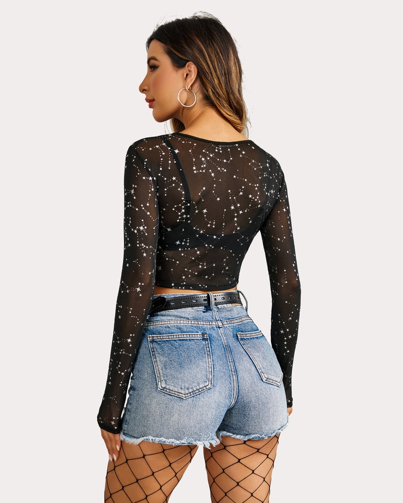 Floral Mesh Sheer Crop Top