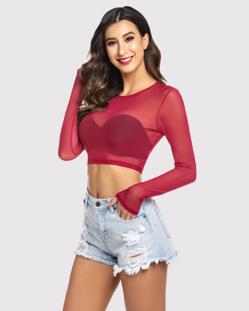 Floral Mesh Sheer Crop Top