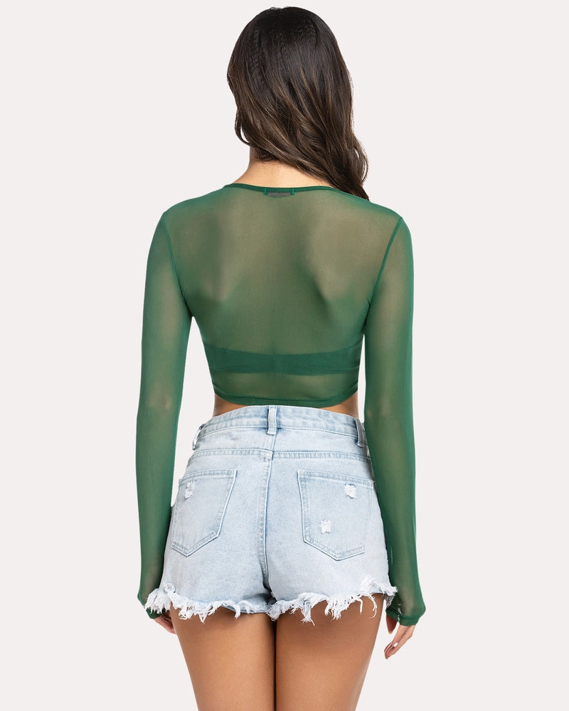 Floral Mesh Sheer Crop Top