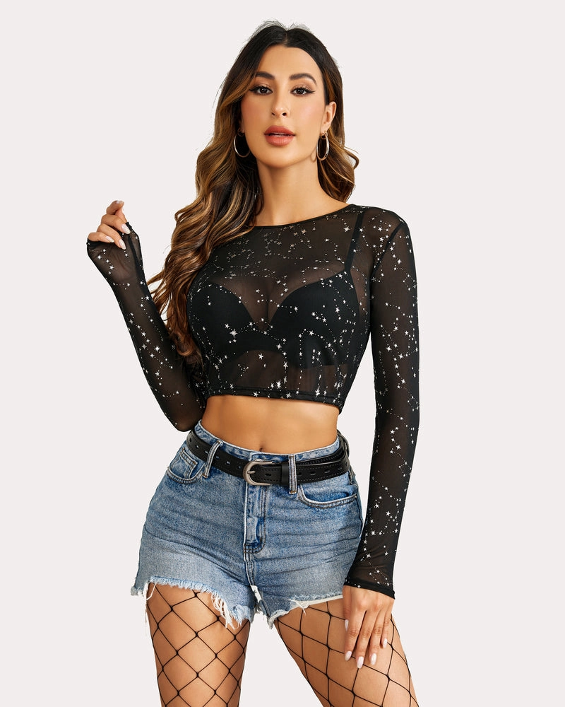 Floral Mesh Sheer Crop Top