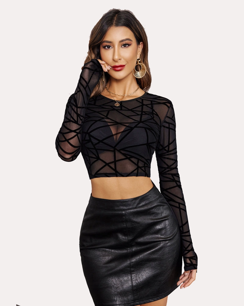 Floral Mesh Sheer Crop Top