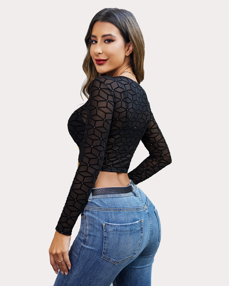 Floral Mesh Sheer Crop Top