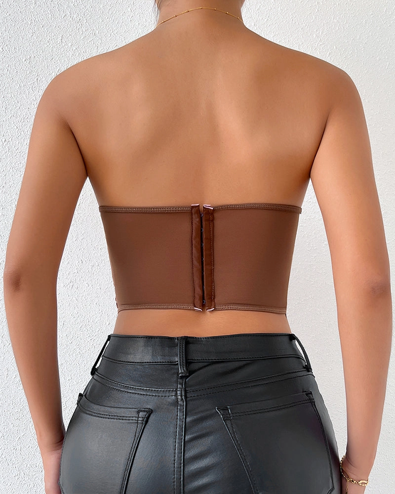 Floral Strapless Tube Top Boned Mesh Bustier