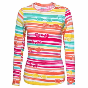 IBKUL Crew Neck Top Golf Shirt Kate Print Coral/Yellow - 18 Women