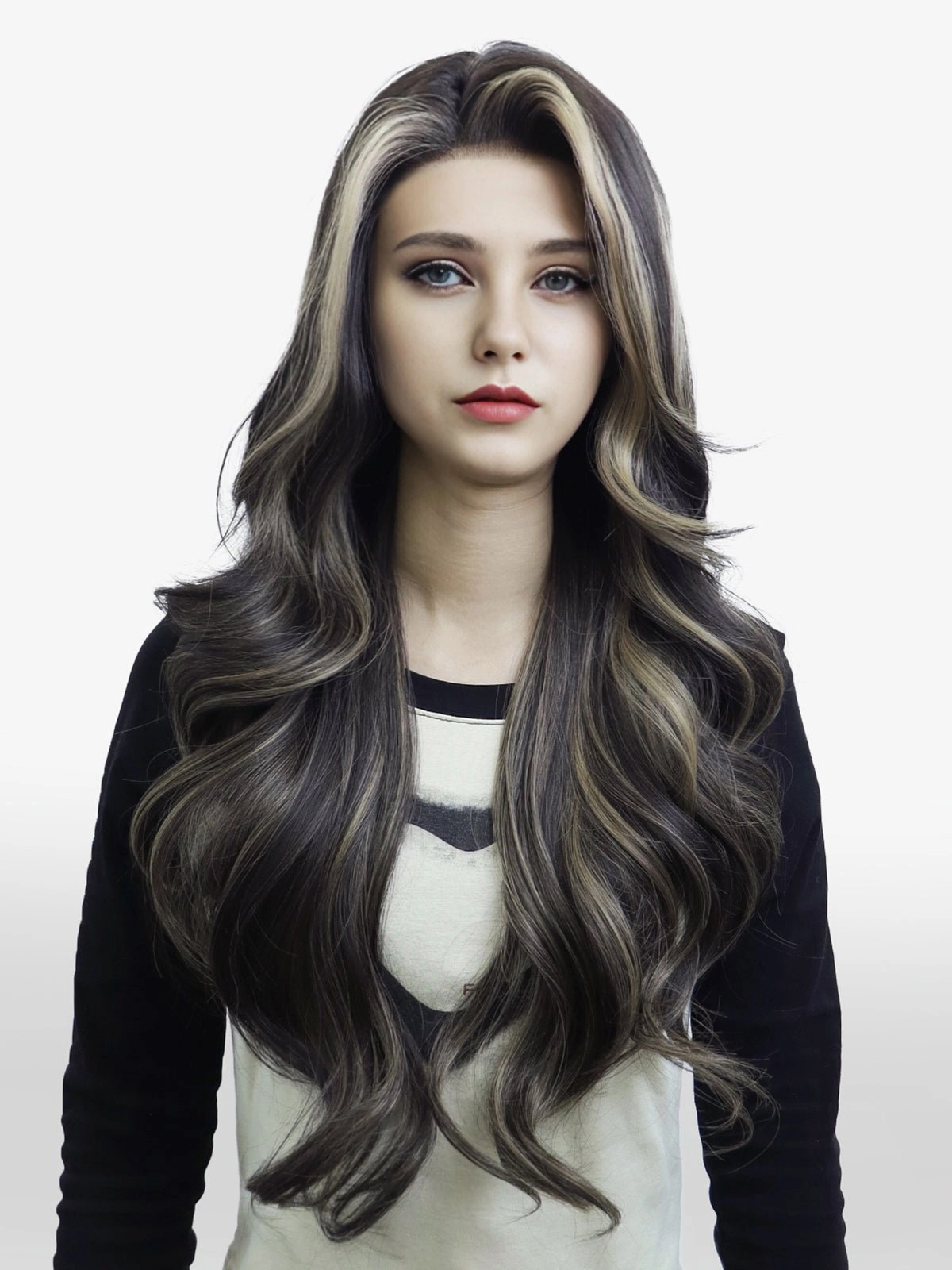 IMstyle Chrissy Tea Black with Highlight 28inches layer Cut Free part Lace Front Wig Daily-F100-2450 (ELSA)
