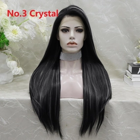 IMstyle Crystal New Long Straight Black and White Highlight Lace Front synthetic wig 13*4 Free parting