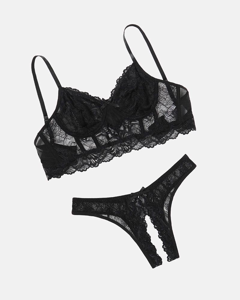 Lace Bra and Crotchless Panty Sets