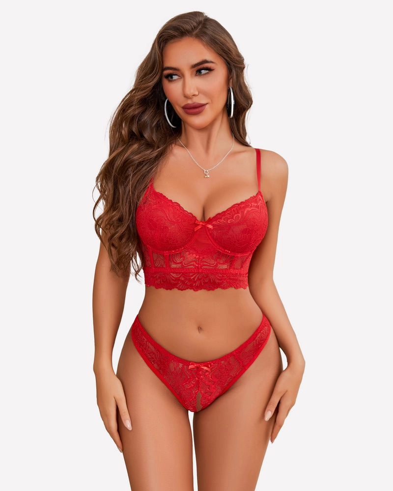 Lace Bra and Crotchless Panty Sets