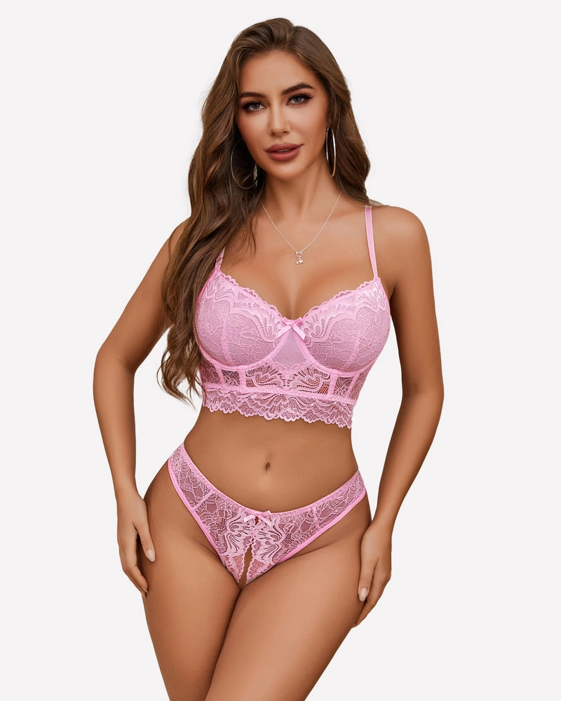 Lace Bra and Crotchless Panty Sets