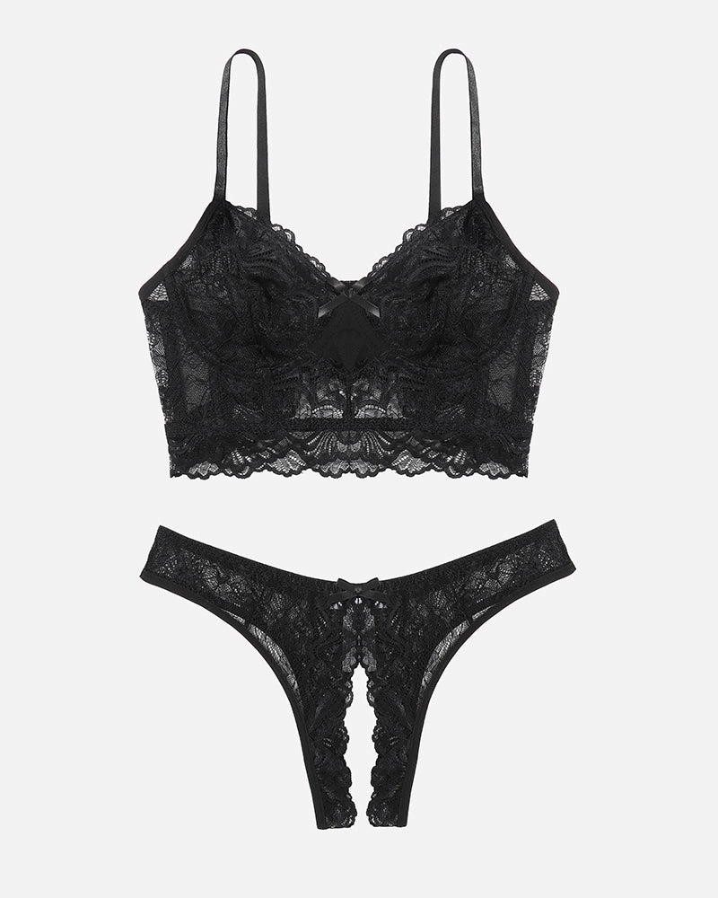 Lace Bra and Crotchless Panty Sets