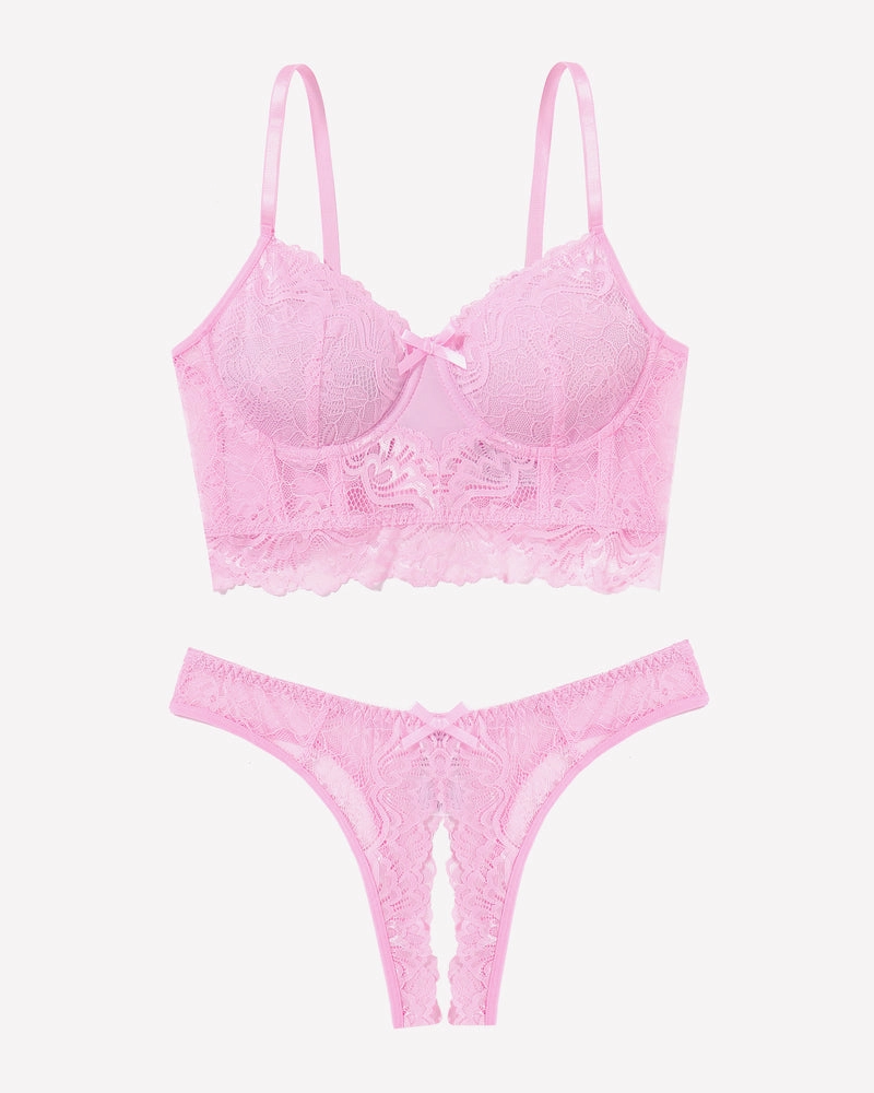 Lace Bra and Crotchless Panty Sets