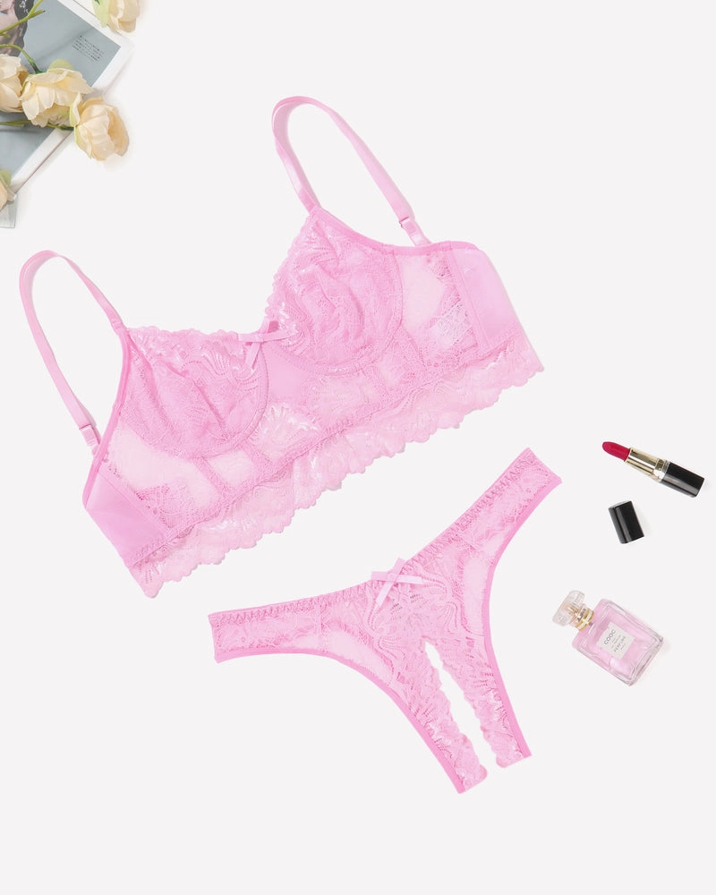 Lace Bra and Crotchless Panty Sets