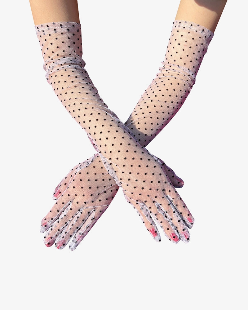 Lace Mesh Retro Polka Dot Gloves