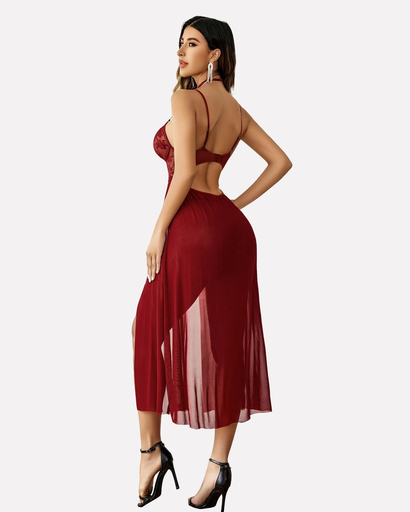Lace Mesh Side Split Nightgown