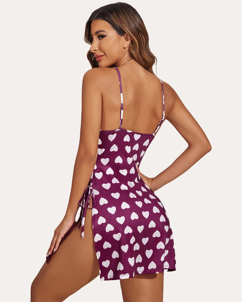 Lace Side Slit Nightie with Thong