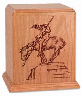 Laser Carved Wood Cremation Urn - End of the Trail (Made in USA)
