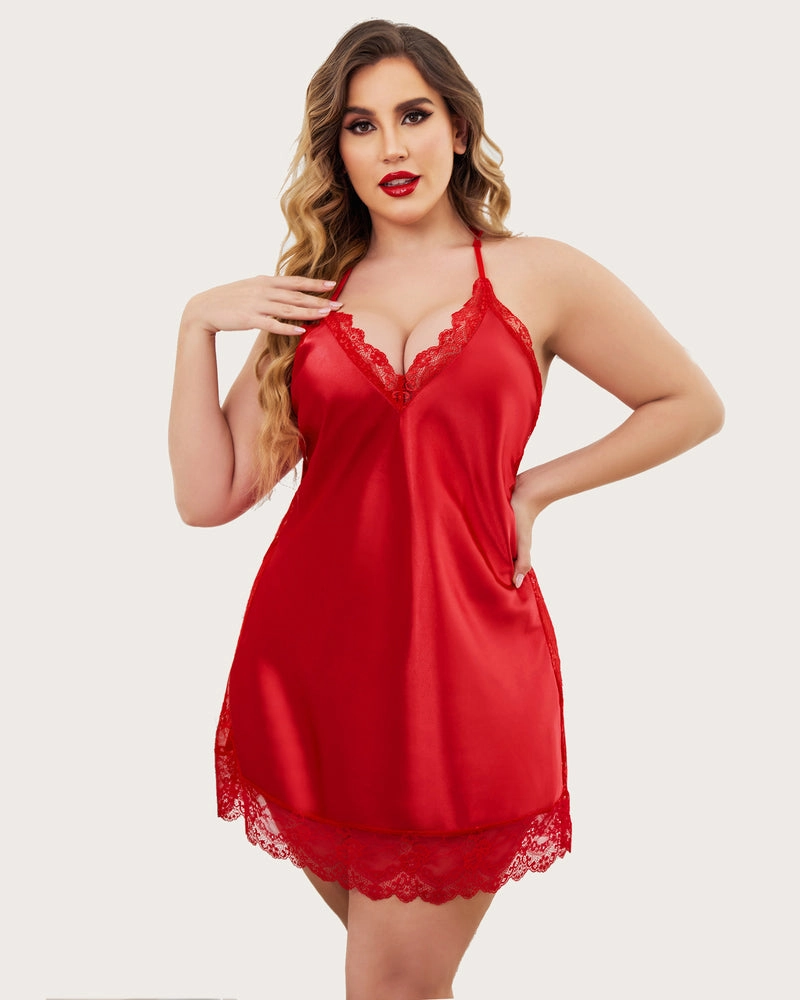 Leopard Satin Lace Full Slips Sleepwear