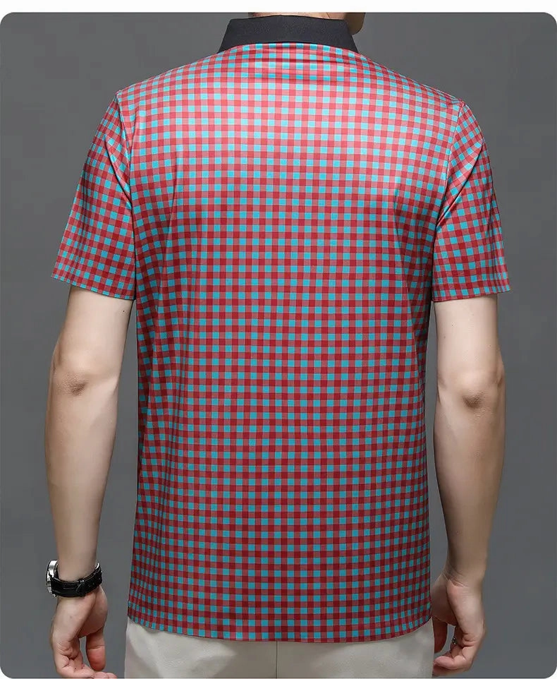 Men's Silk Polo Shirt Summer Business Casual Short Sleeve Shirt
