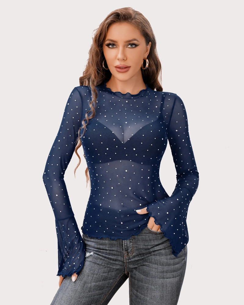 Mesh Tops Rhinestone Tops