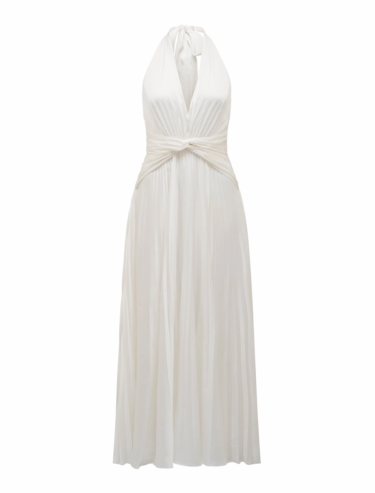 Natasha Pleated Satin Halter Maxi Dress