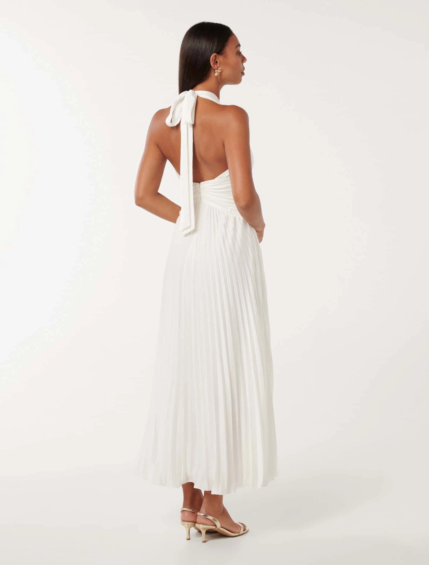 Natasha Pleated Satin Halter Maxi Dress