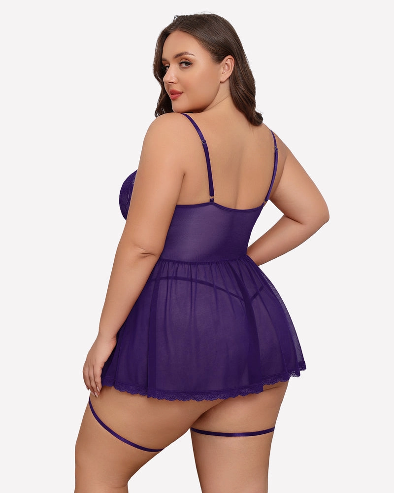 Plus Size Lace Babydoll with Garter Belt