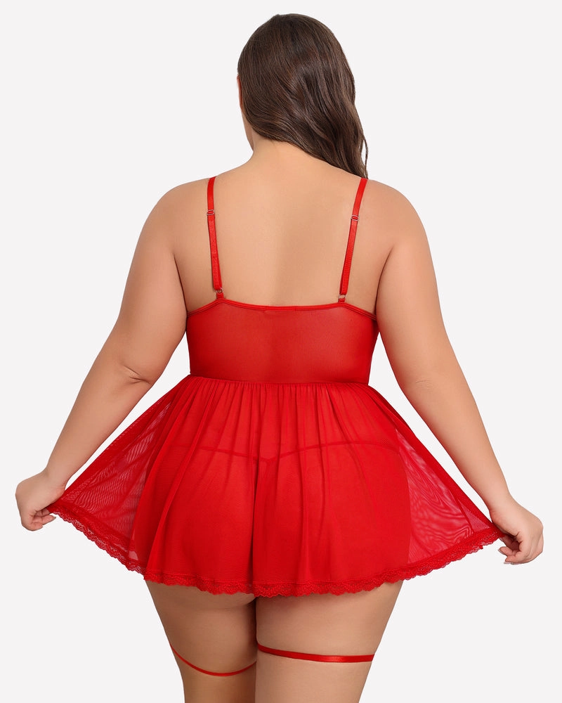 Plus Size Lace Babydoll with Garter Belt