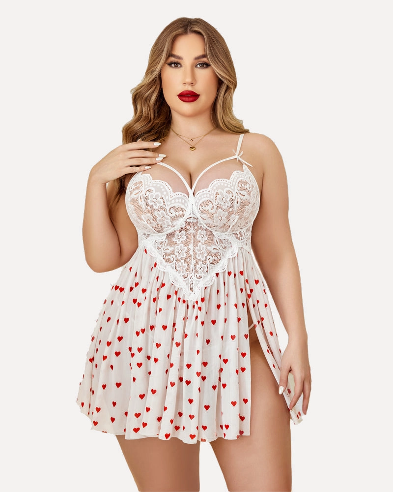 Plus Size Lace Leopard Side Slit Nightdress