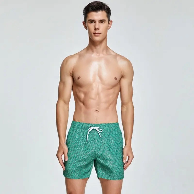 Seobean Men's Quick-Dry Beach Shorts with Elastic Waist & Tropical 231302