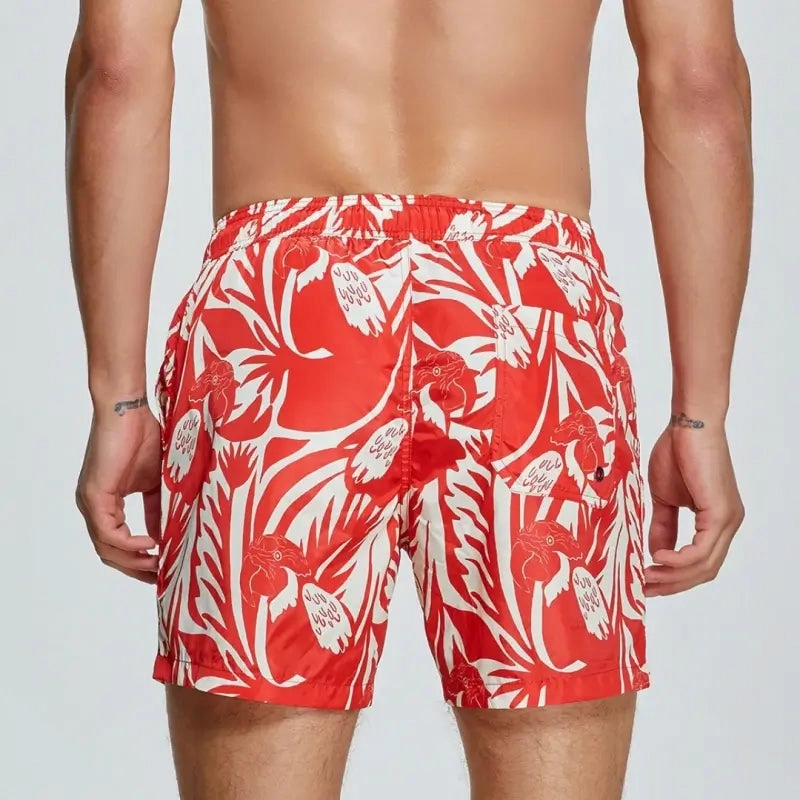 Seobean Men's Quick-Dry Beach Shorts with Elastic Waist & Tropical 231302
