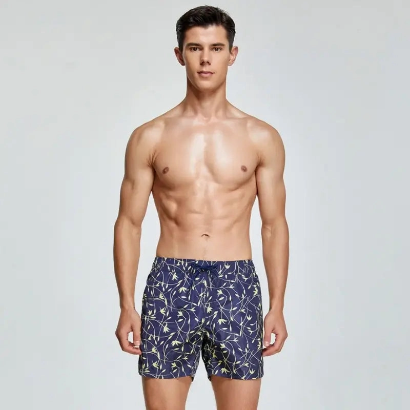 Seobean Men's Quick-Dry Beach Shorts with Elastic Waist & Tropical 231302