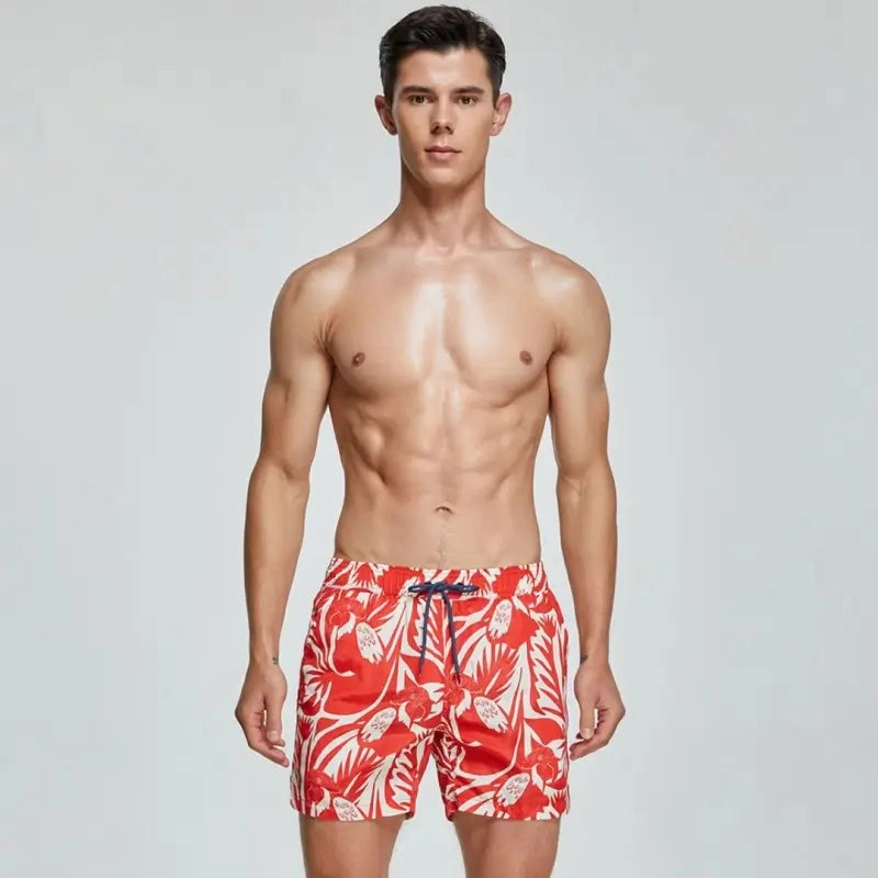 Seobean Men's Quick-Dry Beach Shorts with Elastic Waist & Tropical 231302