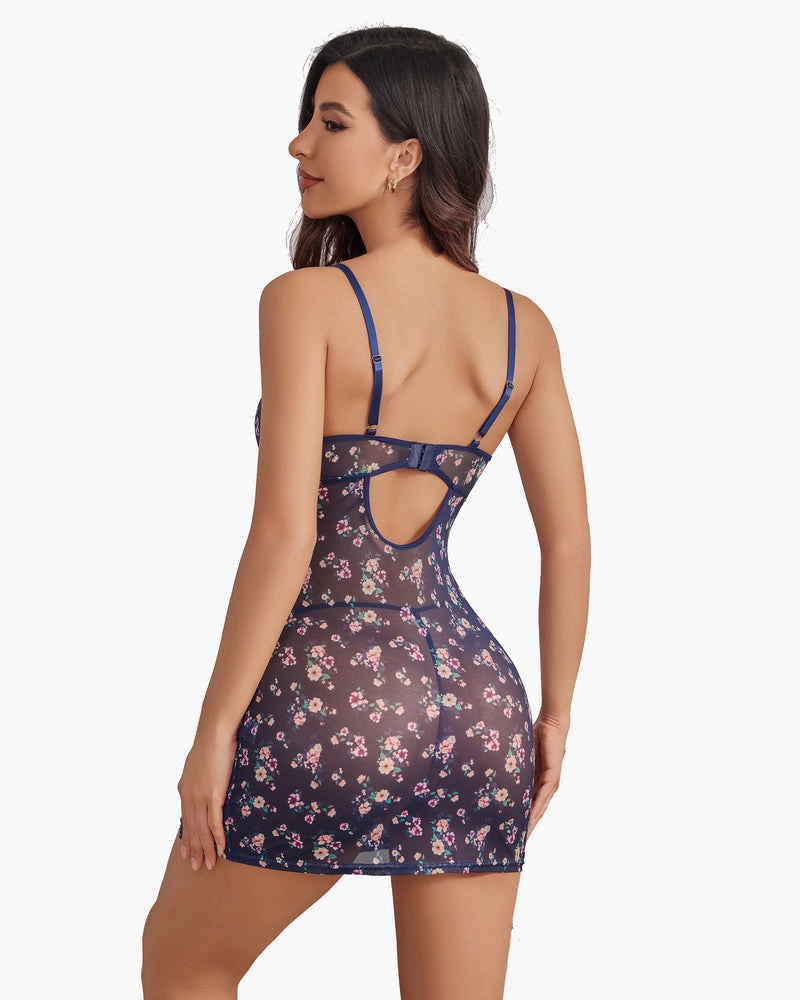 Sheer Lace Side Slit Nightgown