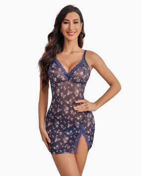 Sheer Lace Side Slit Nightgown