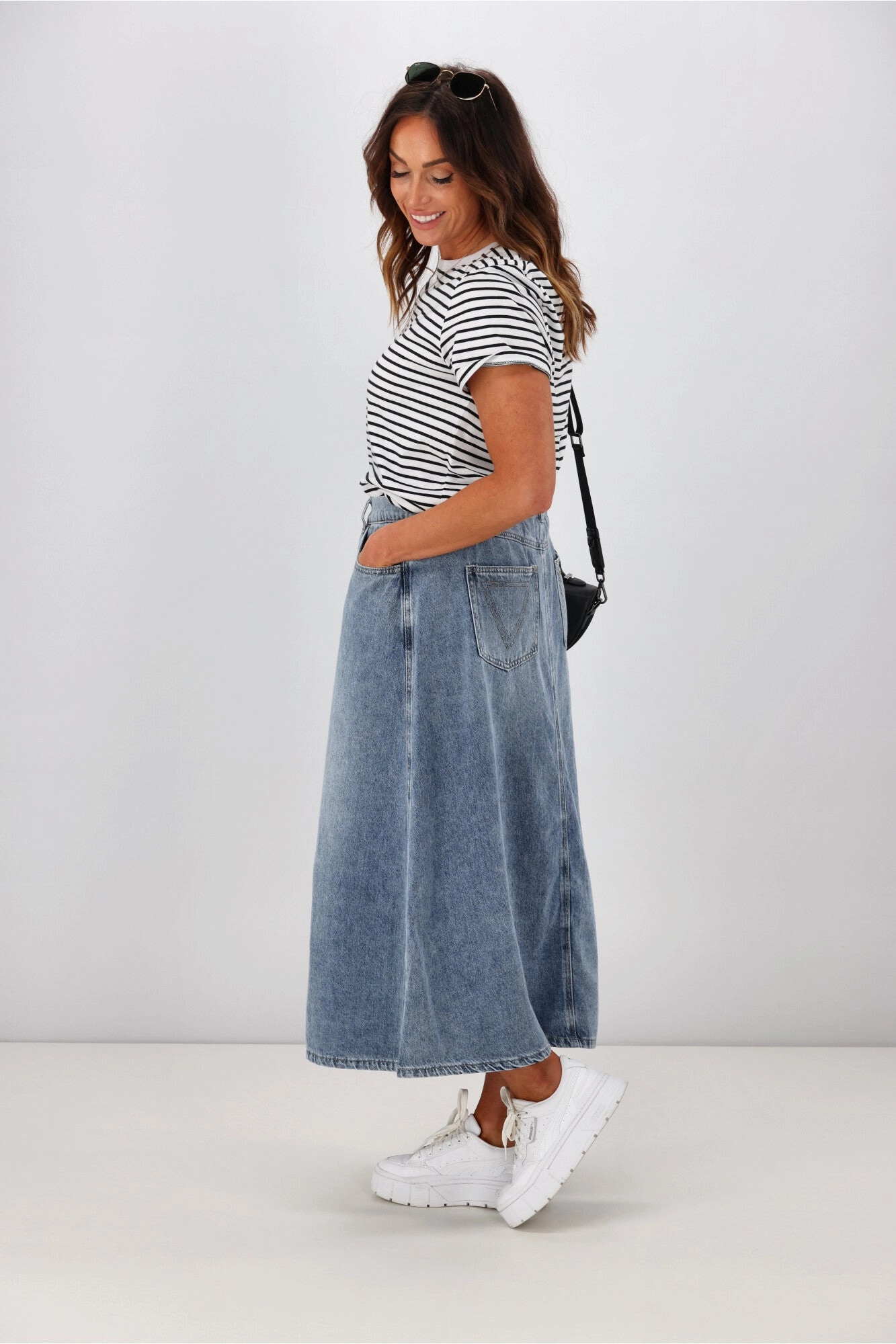 Shine On Label Hunter Fluid Denim Skirt Indigo