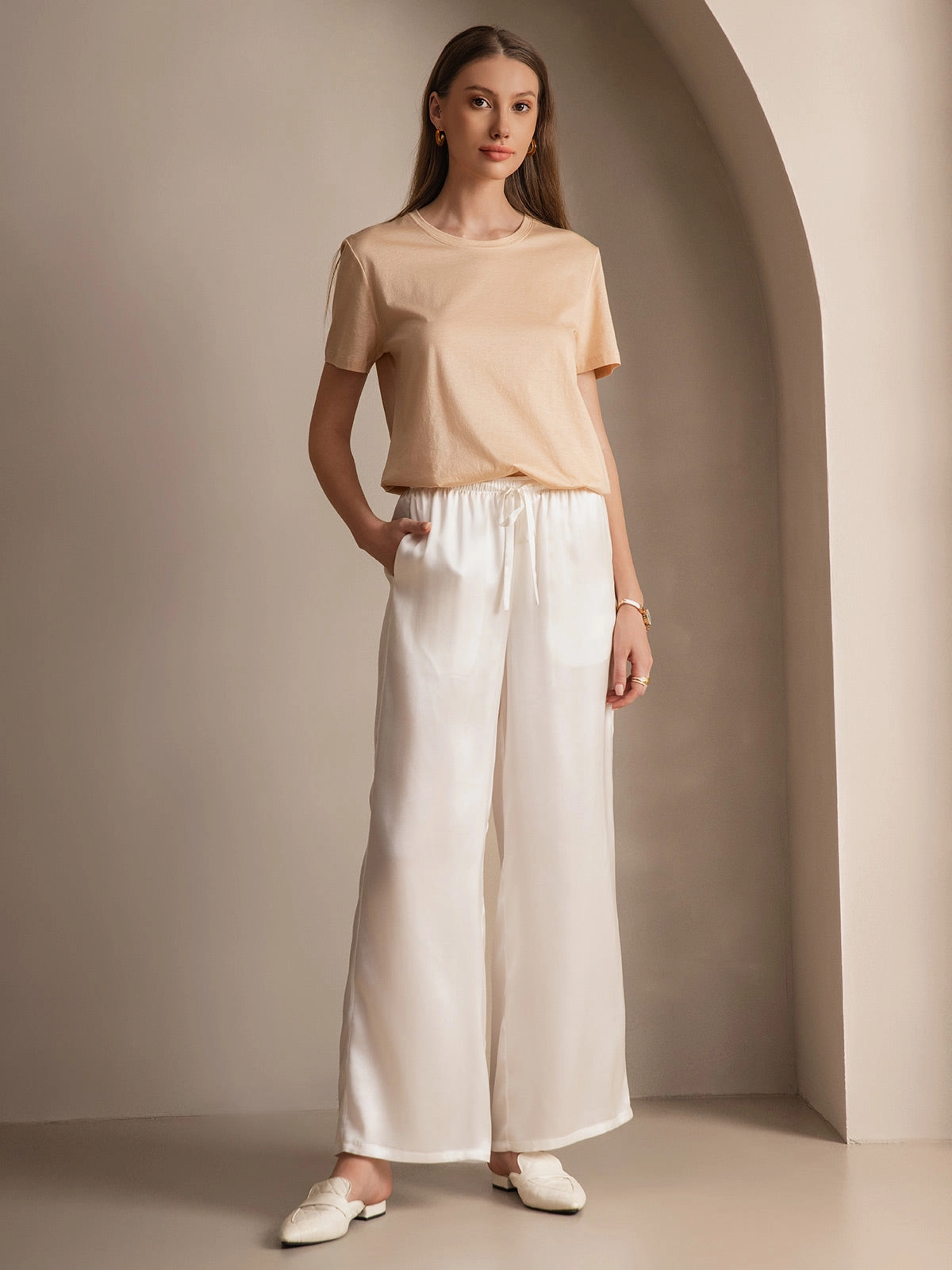 Silk Knitted Basic Round Neck T-Shirt