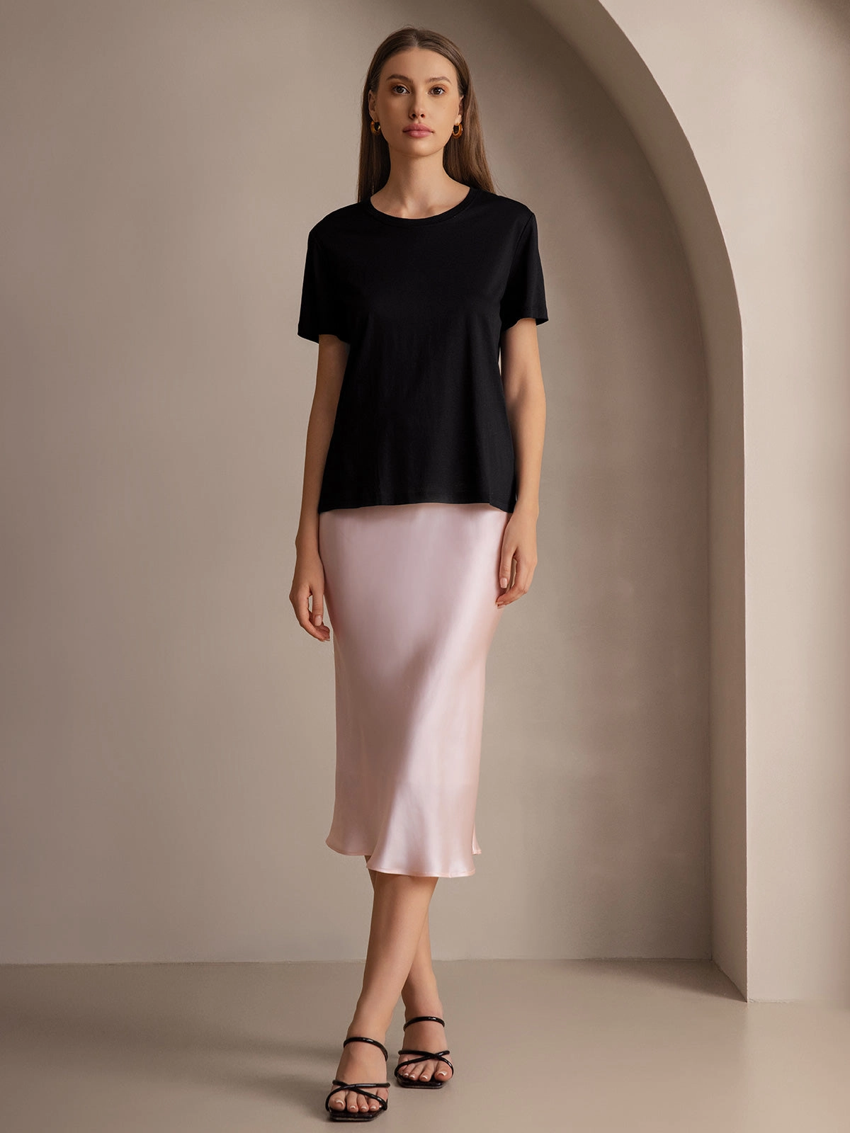 Silk Knitted Basic Round Neck T-Shirt