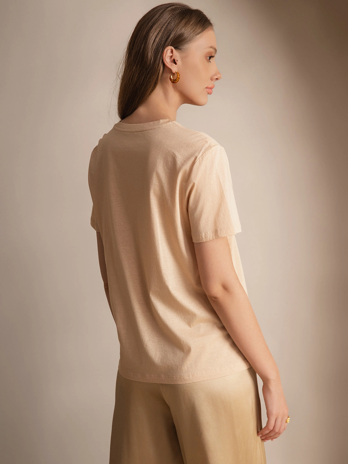 Silk Knitted Basic Round Neck T-Shirt
