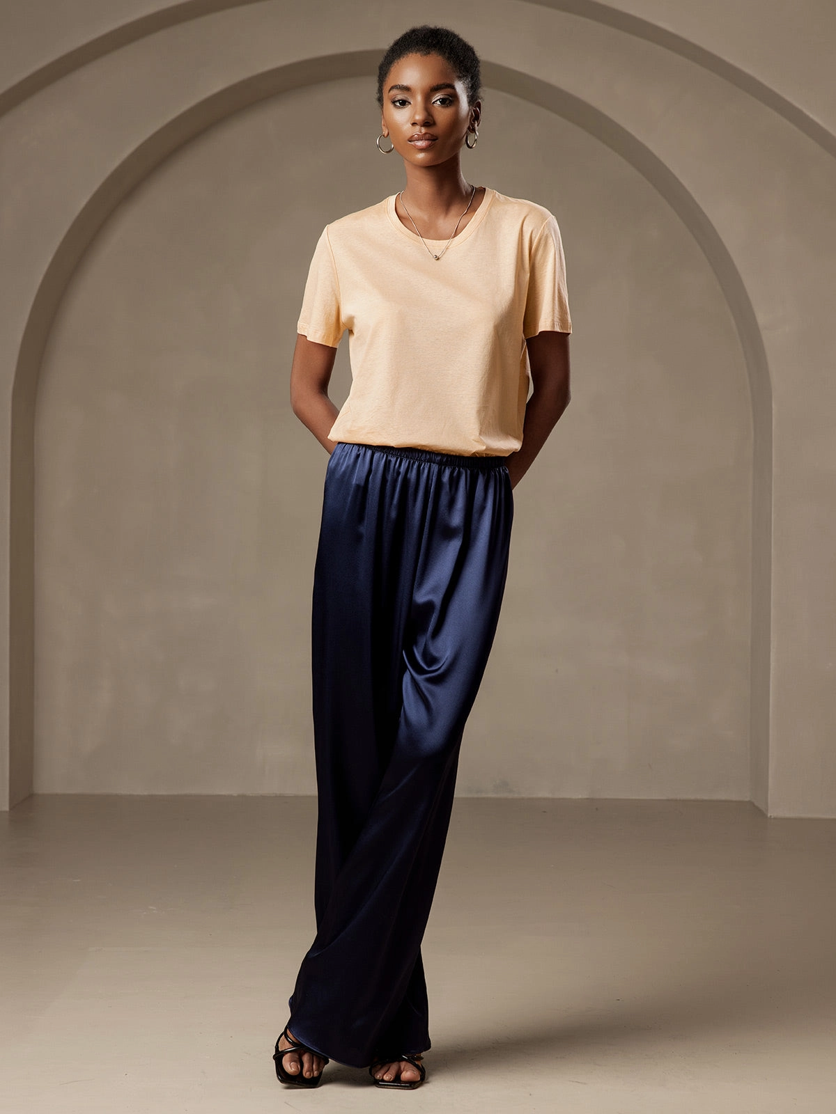 Silk Knitted Basic Round Neck T-Shirt
