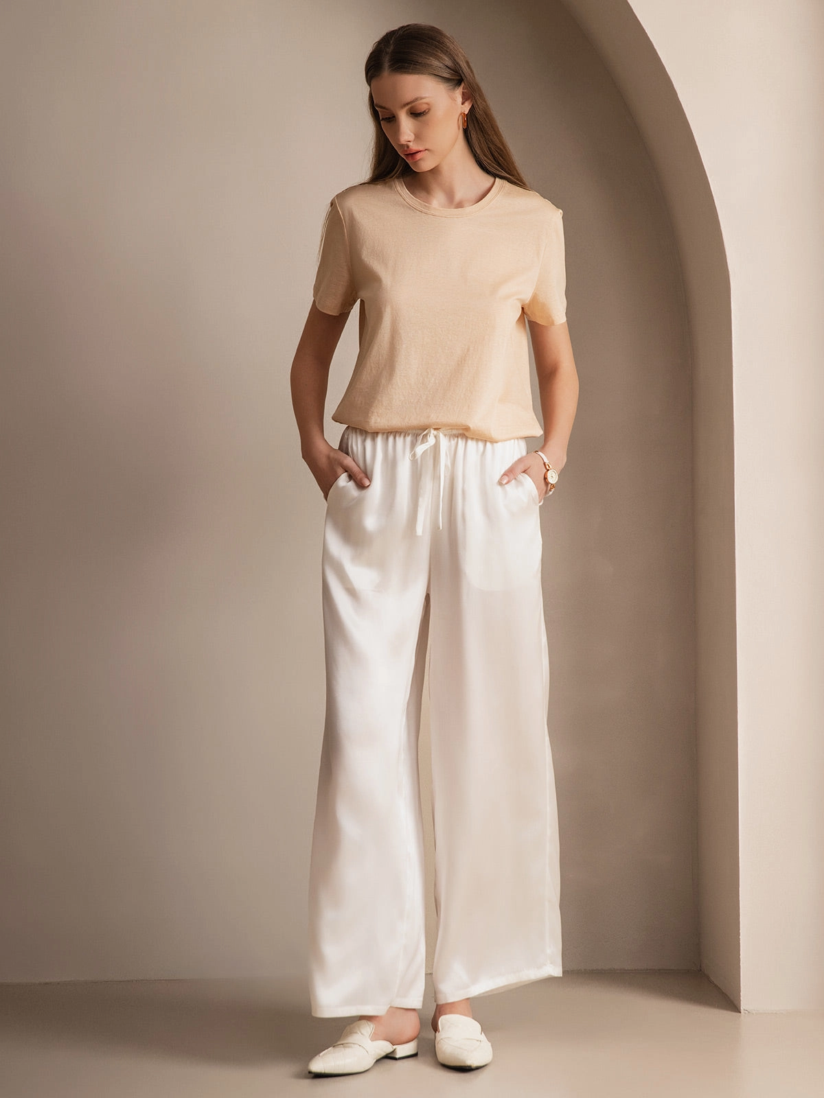 Silk Knitted Basic Round Neck T-Shirt