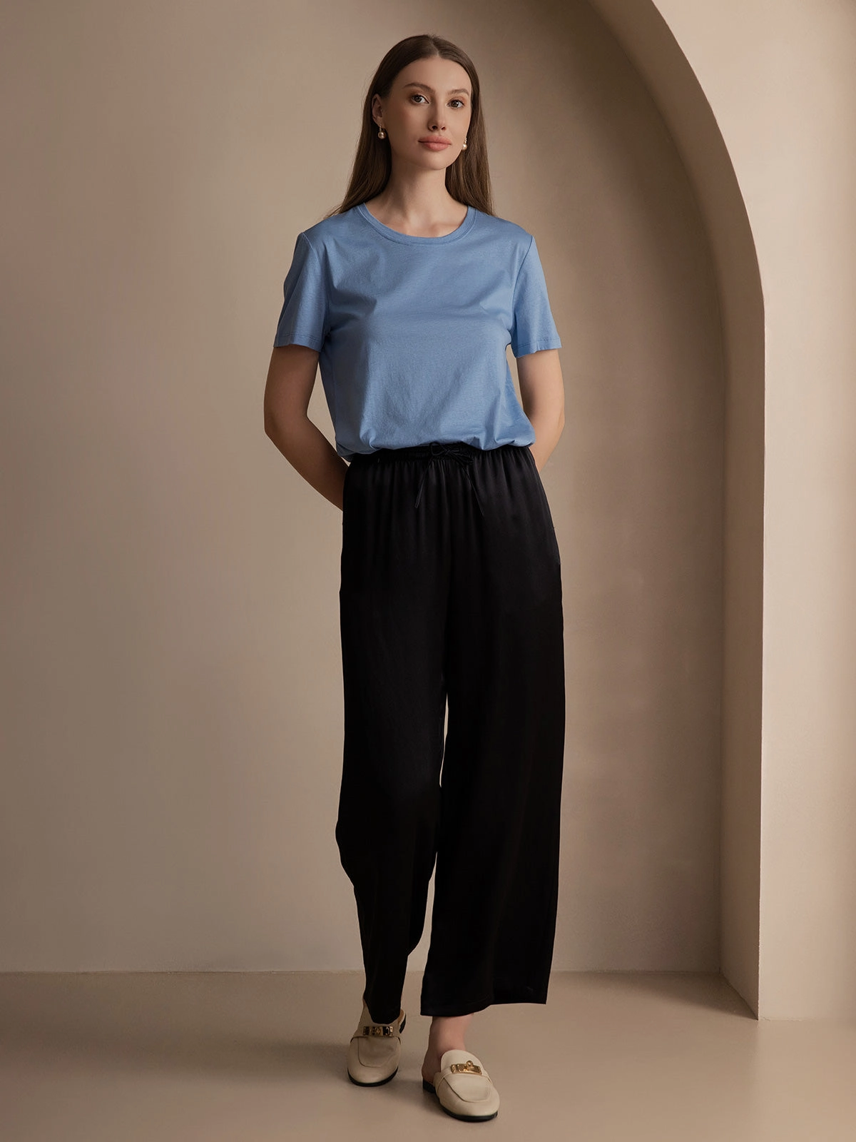 Silk Knitted Basic Round Neck T-Shirt