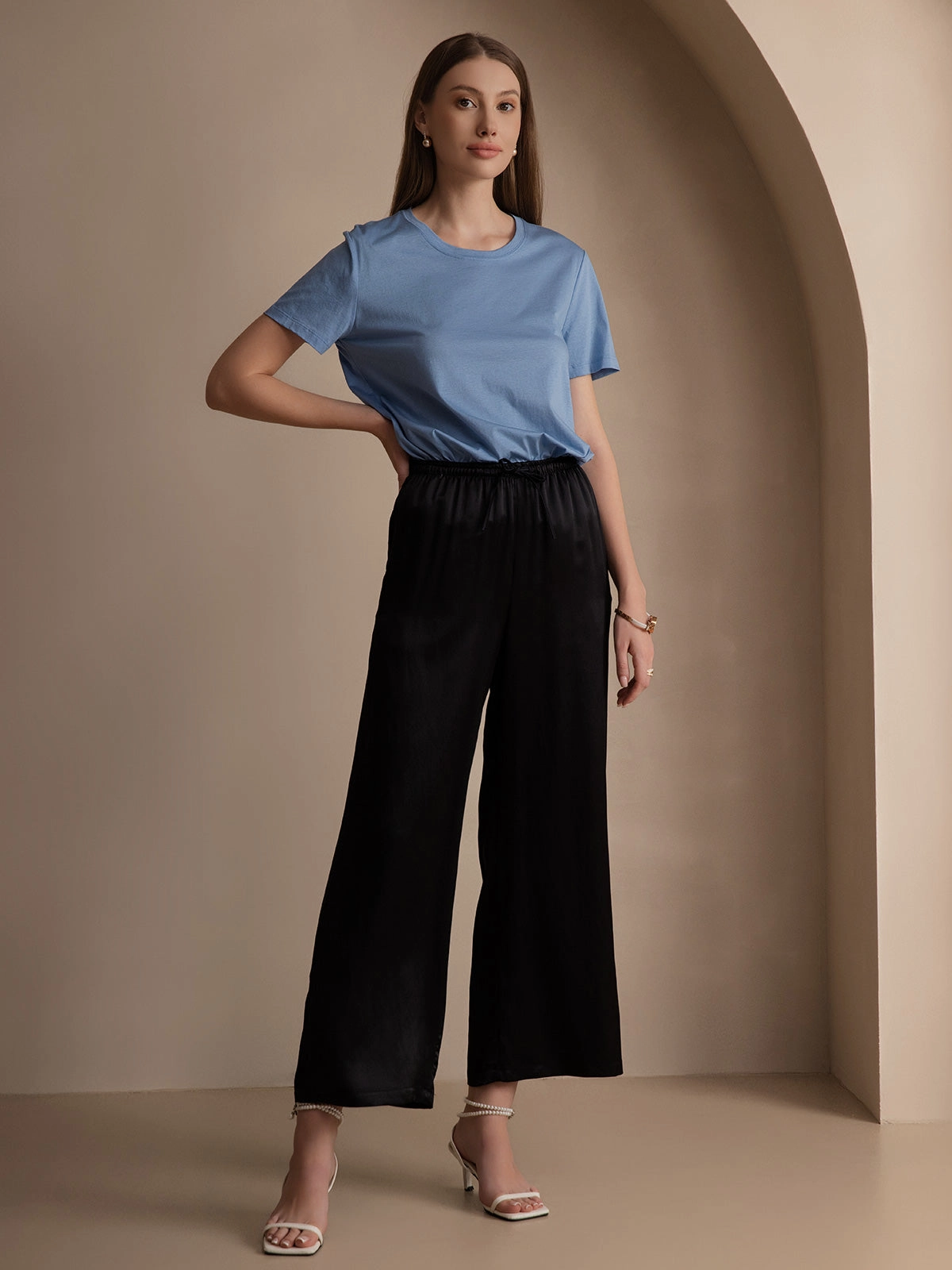 Silk Knitted Basic Round Neck T-Shirt