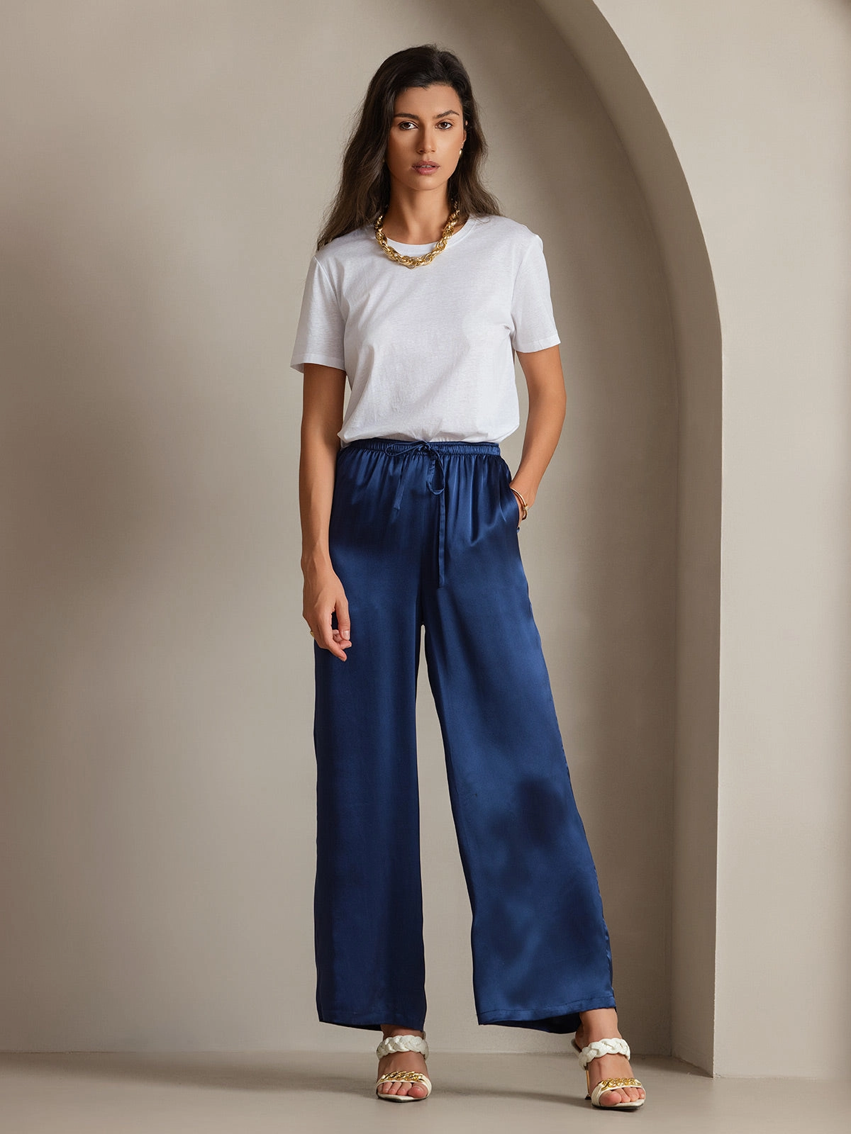 Silk Knitted Basic Round Neck T-Shirt
