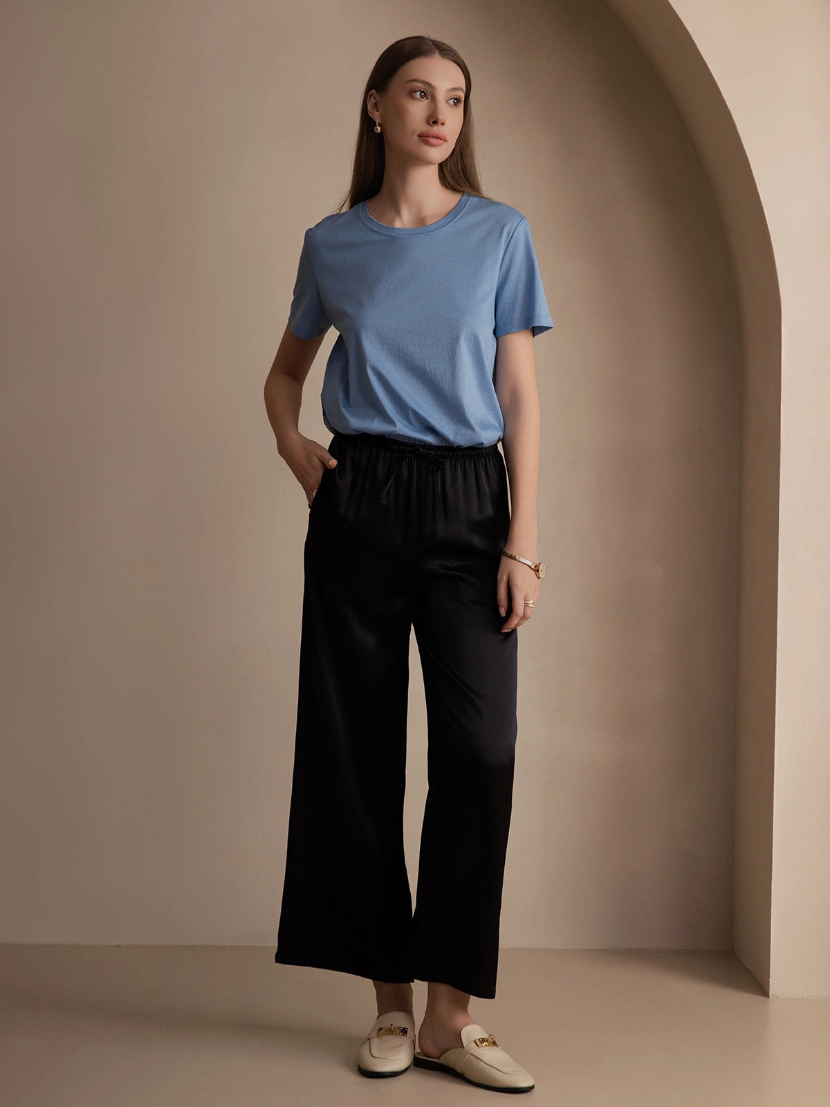 Silk Knitted Basic Round Neck T-Shirt