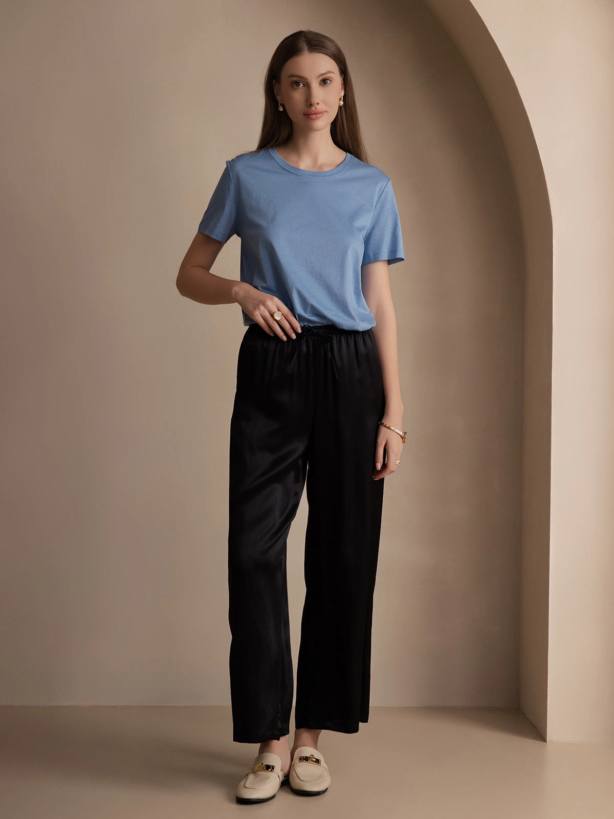 Silk Knitted Basic Round Neck T-Shirt