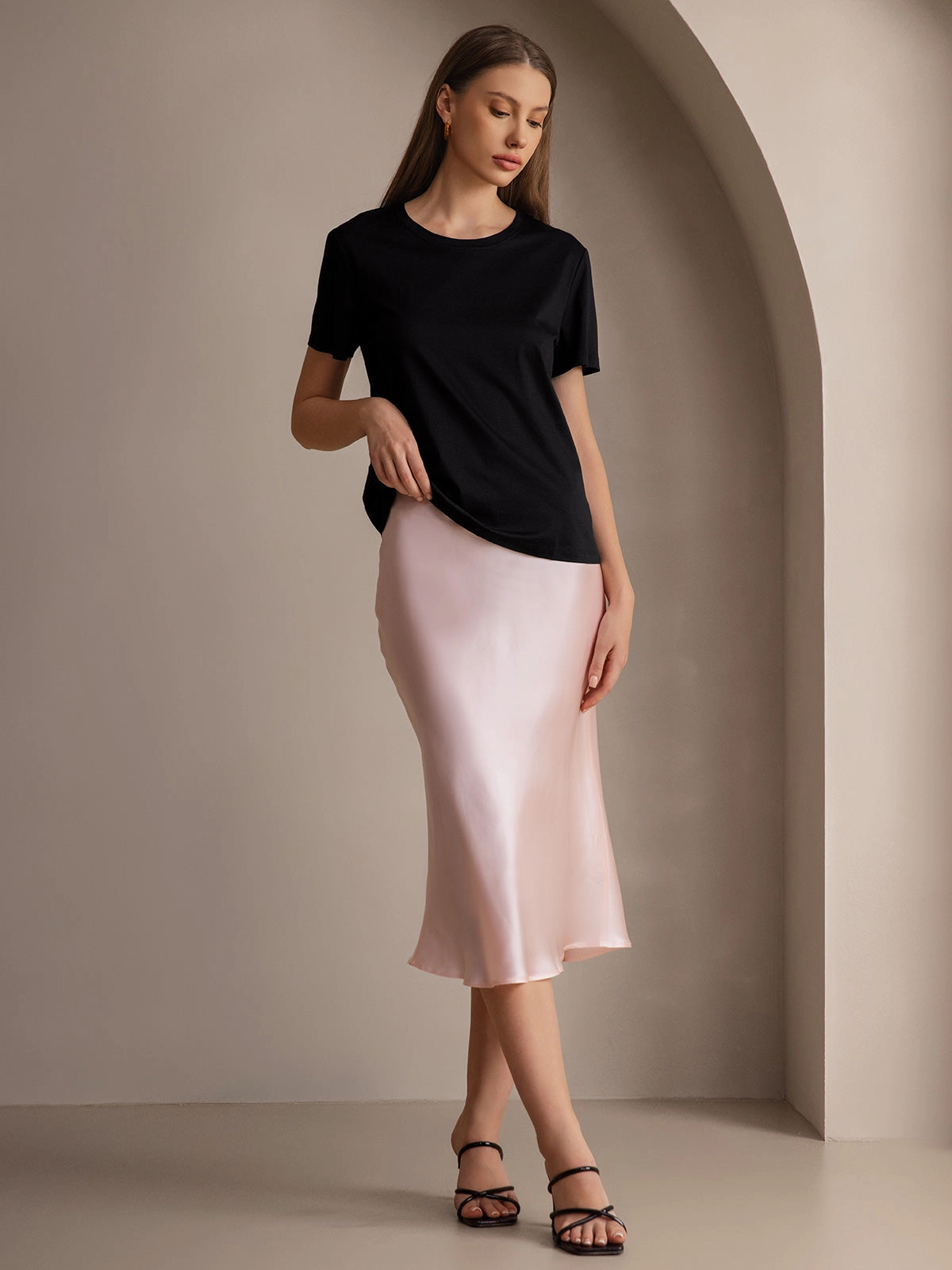 Silk Knitted Basic Round Neck T-Shirt